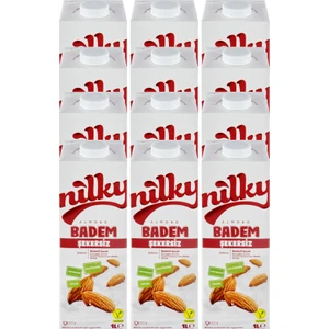 Badem Sütü Şekersiz Glütensiz Bitkisel Bazlı Laktosuz Vegan 12x1 lt