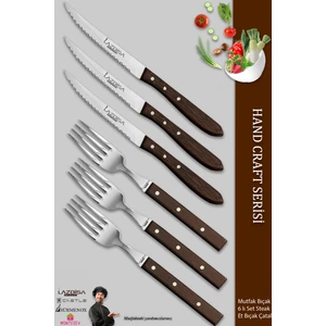 Hand Craft Serisi Steak Et Bıçağı Çatalı 6 Lı Set Mutfak Bıçak Seti ( Mtf-060 )