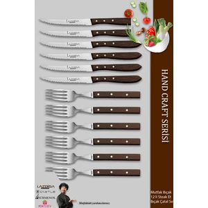 Hand Craft Serisi Steak Et Yemek Kahvaltı Bıçağı Çatalı 12 Li Set Mutfak Bıçak Seti ( Mtf-061 )