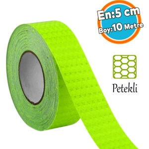 Gece Parlayan Yapışkanlı Reflektörlü 5 cm Fosforlu Reflektif Ikaz Bandı 10 Metre Florasan Şerit Bant
