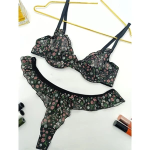 La Linaa Jasmin  Çiçek Desenli Tanga Külotlu Sütyen Takım
