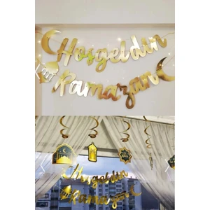 Ledli Hoşgeldin Ramazan Gold Banner Yazı 5 Li Tavan Süs