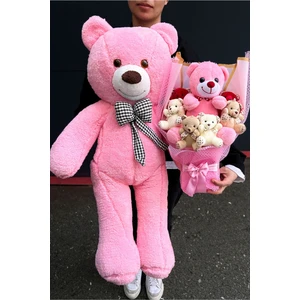 Sevgiliye Özel 90 cm Pembe Peluş Ayıcık ve Büyük Ayıcık Buketi – 14 Şubat Sevgililer Günü Romantik Hediye