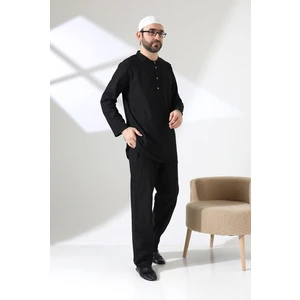 İhvan Online Erkek Tek Cepli Gömlek Pantolon Ikili Takım Hac ve Umre Kıyafeti Siyah (Vşn)