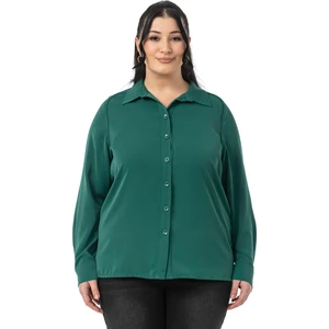 Disentis Modest Büyük Beden Reglan Kollu Zümrüt Yeşili Gömlek