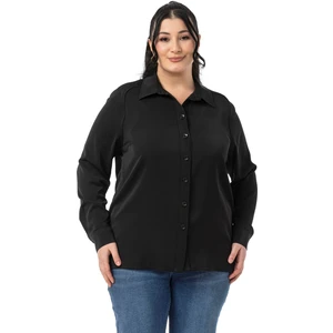 Disentis Modest Büyük Beden Reglan Kollu Siyah Gömlek