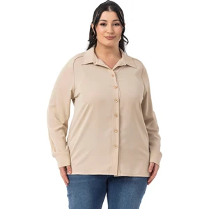 Disentis Modest Büyük Beden Reglan Kollu Bej Rengi Gömlek