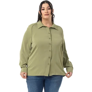 Disentis Modest Büyük Beden Reglan Kollu Fıstık Yeşili Gömlek