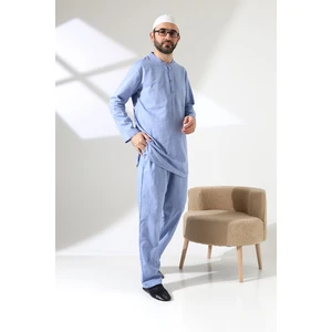 İhvan Online Erkek Tek Cepli Gömlek Pantolon Ikili Takım Hac ve Umre Kıyafeti Mavi (Vşn)
