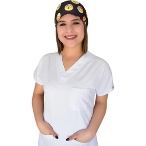 Nur Ortopedi Siyah Emoji Desenli Doktor Hemşire Hastane Aşçı Cerrahi Bonesi