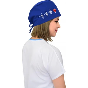 Nur Ortopedi Unisex Saks Mavi Kalp Ritim Nakışlı Cerrahi Bone Hemşire Saç Bonesi