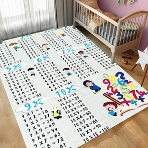 Çocuk Bebek Halısı Çarpım Tablosu Temalı Gri Halı Yıkanabilir Kaymaz Taban