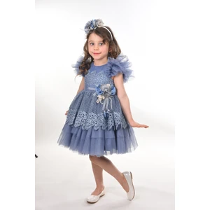 Dantel ve Tül Detaylı Prenses Kız Çocuk ELBISESI_M2402