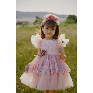 Dantel ve Tül Detaylı Prenses Kız Çocuk ELBISESI_M2402