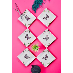 Piatti Naturali 6'lı Special Handmade Kelebek Desen Tatlı Tabak Seti Sunum Servis Tabakları Pasta Set 15 cm