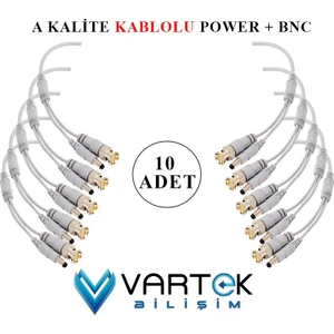 Vartek Bilişim 10 Adet Kablolu Hazır Bnc +Power Jack Konnektör