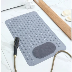 MAİN SHOP 1 Adet Gri Silikon Banyo Paspası Duş Kaydırmazı Vantuzlu Kaymaz Tabanlı Banyo Paspası 36 x 69,5  cm