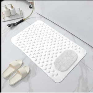 MAİN SHOP 1 Adet Beyaz Renk Silikon Kaymaz Tabanlı Banyo Paspası Duş Kaydırmazı Vantuzlu 36 x 69,5  cm M-162
