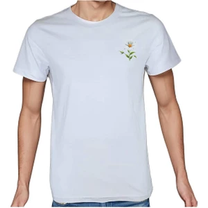Beyaz Penguen Flower T-Shirt %100 Pamuklu Beyaz Penye Basic Erkek Tişört