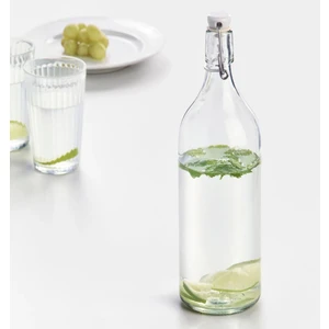 Sızdırmaz Kapaklı Cam Şişe 1 Litre Stoperli Su Şişesi Yükseklik: 29 cm Şeffaf Sürahi