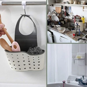 1 Adet Modern Plastik Asılabilir Lavabo Depolama Rafı, Ayarlanabilir Çıtçıtlı Mutfak Rafı