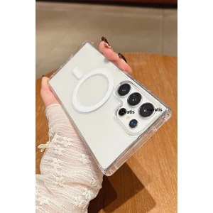 Samsung Galaxy S25 Ultra Uyumlu Kılıf Şeffaf Magsafe Şarj Özellikli Arkası Sert Kenarları Silikon Kapak