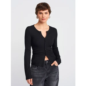 31548 Düğme Detaylı Büzgülü Top-Siyah