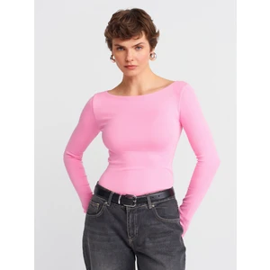 31332 Kayık Yaka Uzun Kollu Top-Pembe