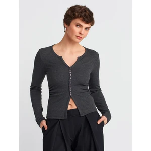 31548 Düğme Detaylı Büzgülü Top-Siyah