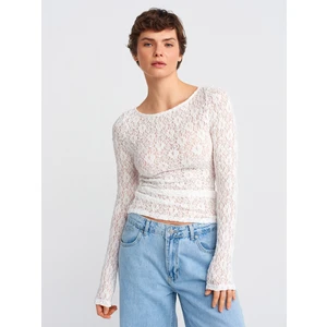 31312 Kayık Yaka Dantel Top-Ekru