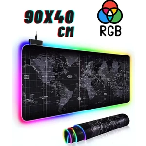 Rgb Dünya Harita Desenli Mouse Pad LED Işıklı Su Geçirmez  Gaming Mousepad