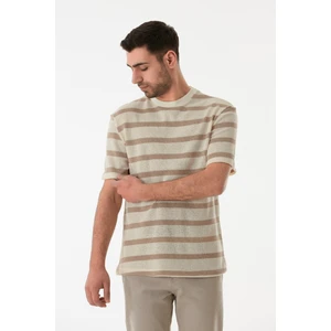 Çizgili Ajurlu Bisiklet Yaka Triko Tişört