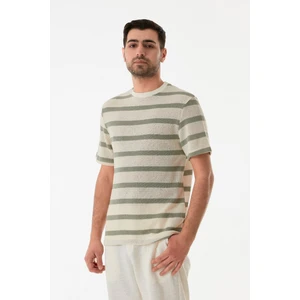 Çizgili Ajurlu Bisiklet Yaka Triko Tişört