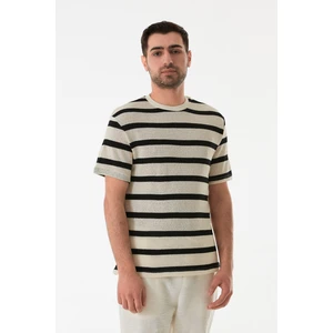 Çizgili Ajurlu Bisiklet Yaka Triko Tişört