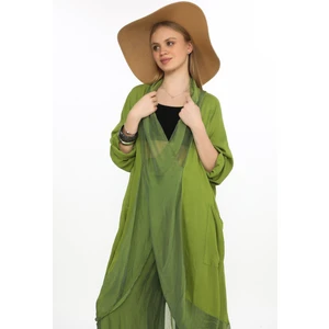 Italyan Ipek Detaylı Oversize Kap Bluz- Wes Pantolon Takım