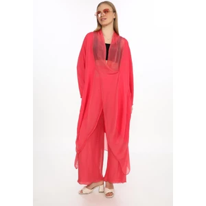 Italyan Ipek Detaylı Oversize Kap Bluz- Wes Pantolon Takım