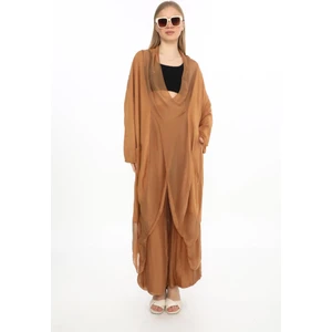 Italyan Ipek Detaylı Oversize Kap Bluz- Wes Pantolon Takım