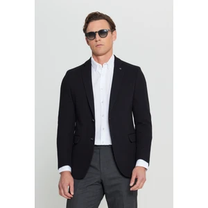 360 Her Yöne Esneyen Pamuklu Esnek Slim Fit Dar Kesim Mono Yaka Armürlü Blazer Ceket