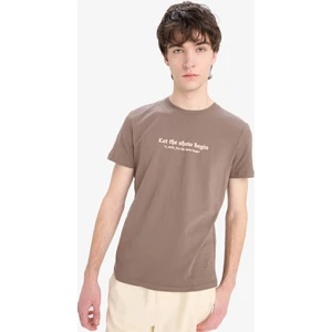 %100 Pamuk Slim Fit Dar Kesim Bisiklet Yaka Baskılı Kısa Kollu Tişört C2085AX25SM