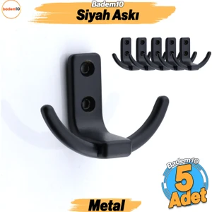 Çapa 5 Adet Askı Siyah Dolap Askılık Askılığı Duvar Vestiyer Banyo Mutfak Elbise Kıyafet Askısı