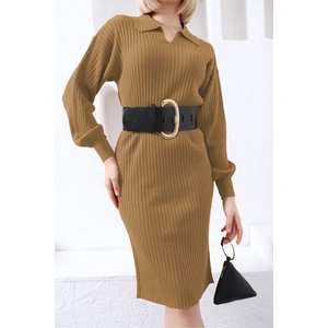 Kadın Kamel Polo Yaka Uzun Triko Elbise