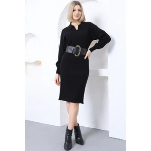 Kadın Siyah Polo Yaka Uzun Triko Elbise