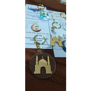 Butenin Atölyesi Ramazan Hediyesi, Eid Mubarak , 10 Adet Hediyelik Anahtarlık Cami ve Hilal Figürlü,gold