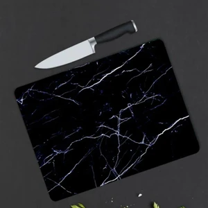 Miabella Home Siyah Mermer Görünümlü Antibakteriyel Cam Kesme Tahtası | Kesme Tahtası | Cam Kesme Tablası