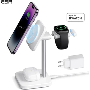 3 in1 17.5 Watt Hızlı Şarj Standı (Apple Watch ve AirPods) – Beyaz