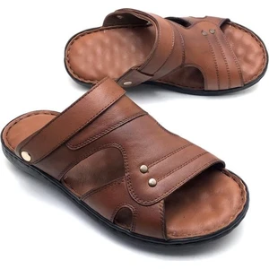 Deri Büyük Numara Ortopedik Masajlı Erkek Terlik