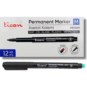 Permanent Asetat Kalemi M Uç Silgili Siyah 12 Adet