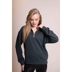 Muse Kadın Yeşil Yarım Fermuarlı Sweatshirt - Geri Dönüştürülmüş Kumaş, Rahat ve Şık Tasarım