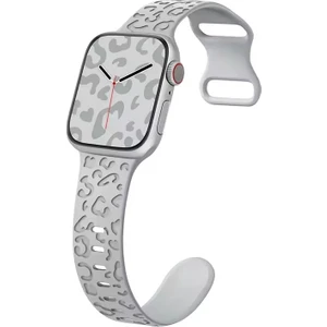 Apple Watch 11-10 42MM 6 7 8 9 10 Se Uyumlu 38-40-41MM Leopar Desenli Silikon Kordon