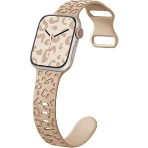 Apple Watch 11-10 42MM 6 7 8 9 10 Se Uyumlu 38-40-41MM Leopar Desenli Silikon Kordon